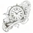 Design tattoo combining elements of speedboat sailing torrent clock imagery in a sketch style reminiscent of Dali's work tattoo design idea