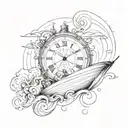 Design tattoo combining elements of speedboat sailing torrent clock imagery in a sketch style reminiscent of Dali's work tattoo design idea