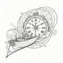 Design tattoo combining elements of speedboat sailing torrent clock imagery in a sketch style reminiscent of Dali's work tattoo design idea