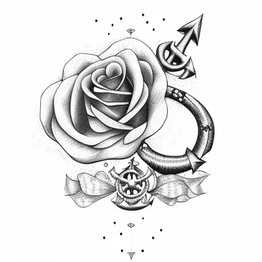 navy anchor with rose wrapped around  tattoo design idea