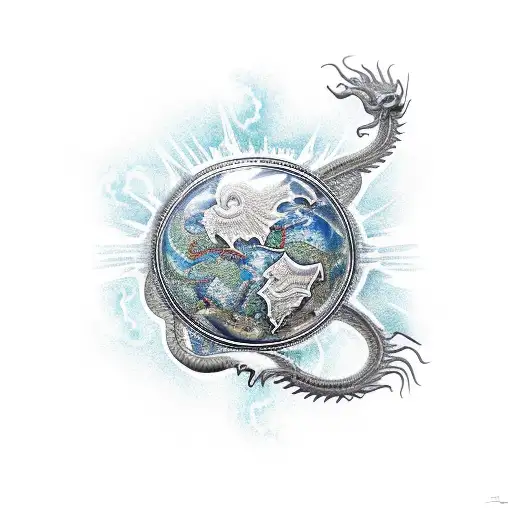 dying dragon wrapped around globe tattoo design idea