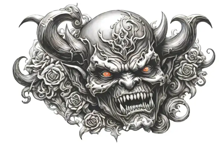 sexy danger sign devil head surrounded   tattoo design idea