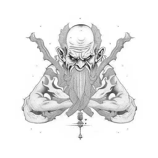 monk with multiple arms tattoo design idea