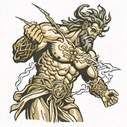 Zeus holding a lightning bolt striking tattoo design idea