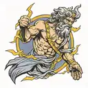 Zeus holding a lightning bolt striking tattoo design idea