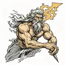 Zeus holding a lightning bolt striking tattoo design idea