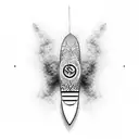 A skateboard with smoke trails forming coding symbols tattoo design idea