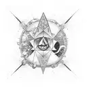 A cosmic-themed skateboard deck with hidden conspiracy symbols tattoo design idea