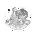 A cosmic-themed skateboard deck with hidden conspiracy symbols tattoo design idea