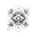 A cosmic-themed skateboard deck with hidden conspiracy symbols tattoo design idea