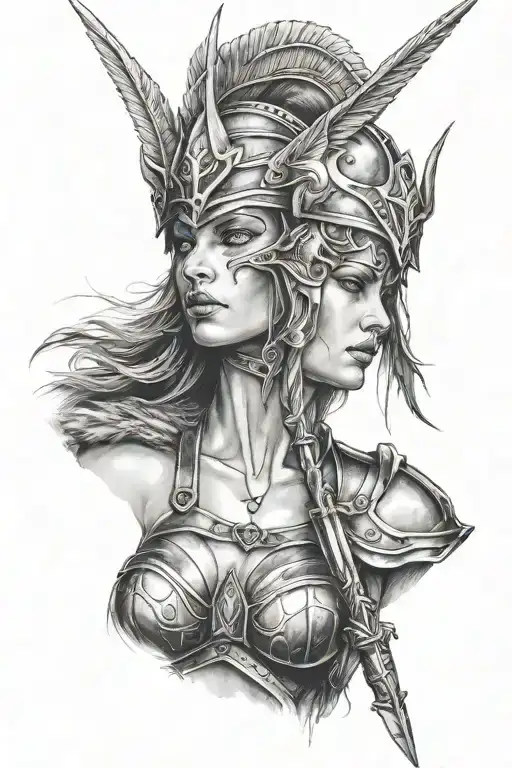 valkyrie warrior woman tattoo design idea