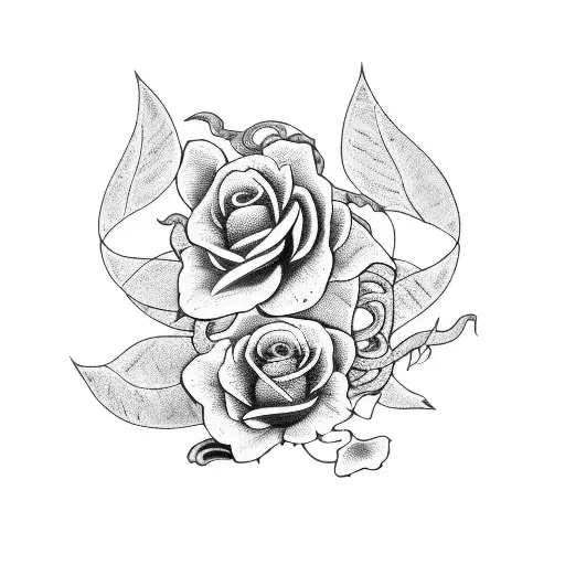 snake with dagger and columbine flower tattoo design idea