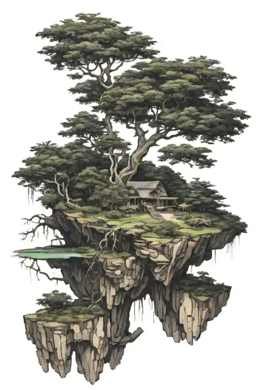 a tree on a floating island tattoo design idea