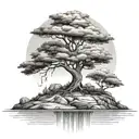 tree on a floating island black and white tattoo design idea