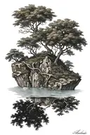 a tree on a floating island tattoo design idea