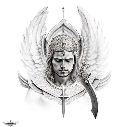 Archangel Michael with the Sword and devil Epic tattoo design idea