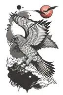 crow flying red moon shining tattoo design idea