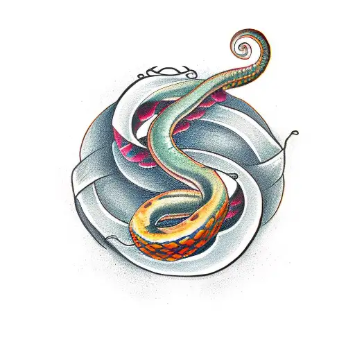 snake wrapping around a dagger with a semicolon in a yin nd yang in the handle of the dagger tattoo design idea