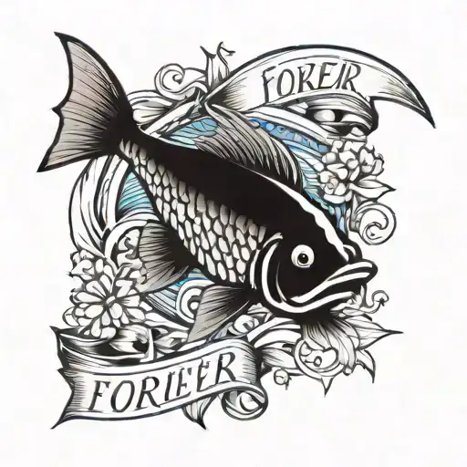 memorial fish tattoo that says forever fishing tattoo design idea