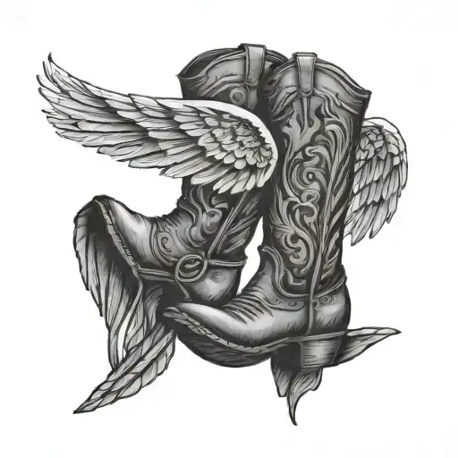 cowboy boots and wings spread tattoo design idea