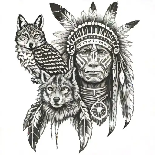 native American animal totem pole tattoo design idea