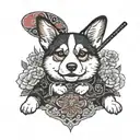 Corgi with a Shady Racket tattoo design idea
