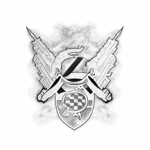 A dotwork tattoo of a race track map of Cyprus, with a Nissan GTR R32 and a Porsche 911 GT3RS racing head-to-head tattoo design idea