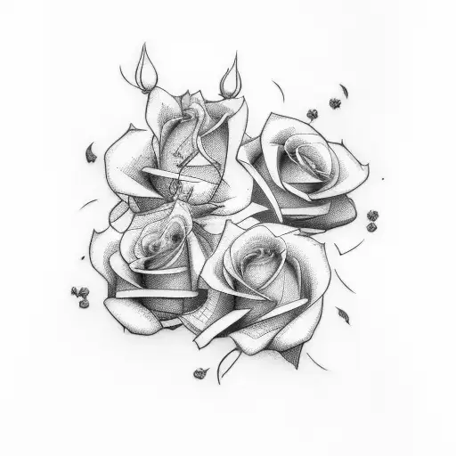 three roses in the background with the word Samuel  in cursive with heartbeats at the end tattoo design idea