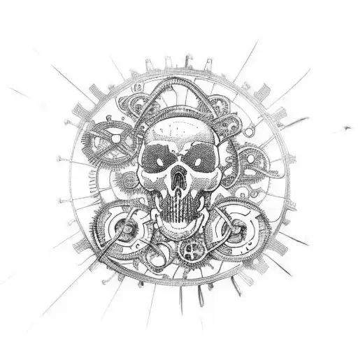A steampunk-inspired brain with intricate gears and cogs tattoo design idea