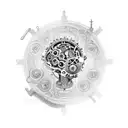 A steampunk-inspired brain with intricate gears and cogs tattoo design idea