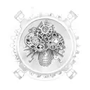 A steampunk-inspired brain with intricate gears and cogs tattoo design idea