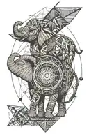 elephant, compass and arrows pointing tattoo design idea