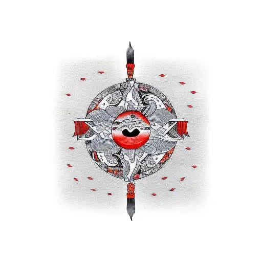 crane with red sun tattoo design idea