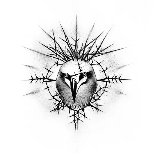 A crow with a crown of thorns on it's head tattoo design idea
