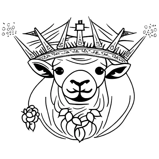 A sheep's head with a crown of thorns, black eyes crying tattoo design idea