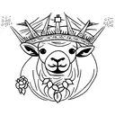 A sheep's head with a crown of thorns, black eyes crying tattoo design idea