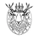 A sheep's head with a crown of thorns, black eyes crying tattoo design idea