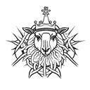 A sheep's head with a crown of thorns, black eyes crying tattoo design idea