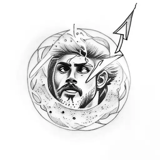 A tattoo of the Greek god Zeus playing soccer with lightning bolts as soccer balls tattoo design idea