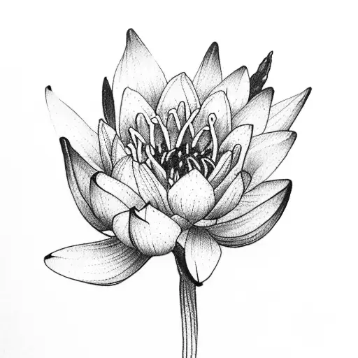 bouquet of violet, water lily, gladiolus, aster and chrysanthemum  tattoo design idea