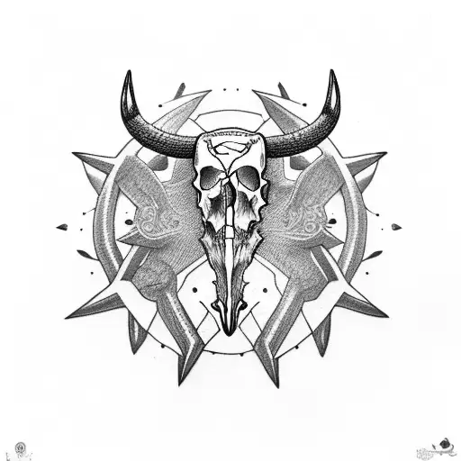 crossed revolvers with longhorn skull tattoo design idea