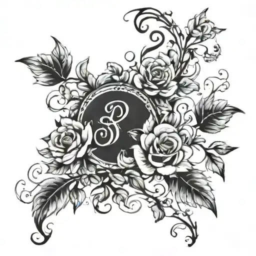 A beautiful floral vine intertwining the names Donnovyn, Da'Lycia, and Dominique in order of birth tattoo design idea