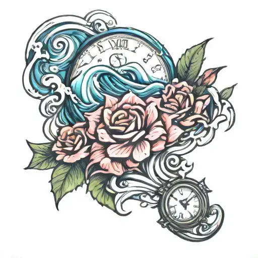 Time heals the waves tattoo design idea
