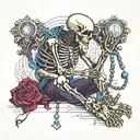 skeleton using prayer beads while praying tattoo design idea