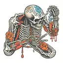 skeleton using prayer beads while praying tattoo design idea
