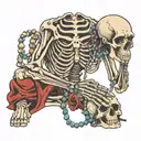 skeleton using prayer beads while praying tattoo design idea