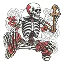 skeleton using prayer beads while praying tattoo design idea