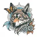 wolf and butterfly tattoo design idea