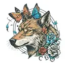 wolf and butterfly tattoo design idea