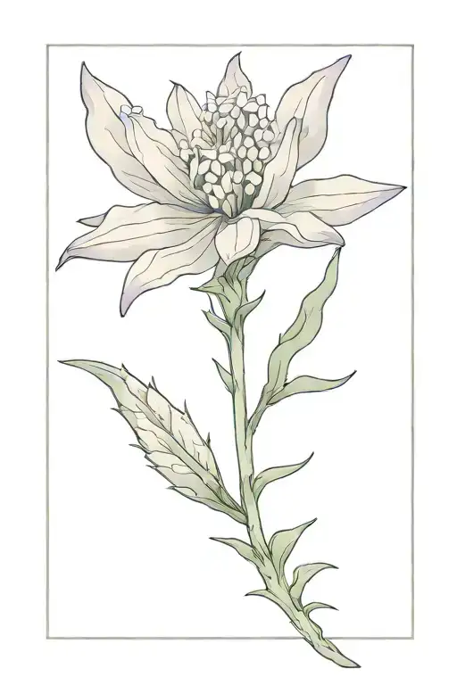 Spine tatto of a lavender and an edelweiss flower. Simple and thin.  tattoo design idea